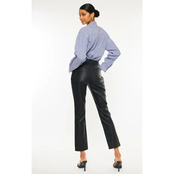 KanCan High Rise Faux Leather Skinny Straight Leg Jeans in Black - Sz 9/28 - NWT